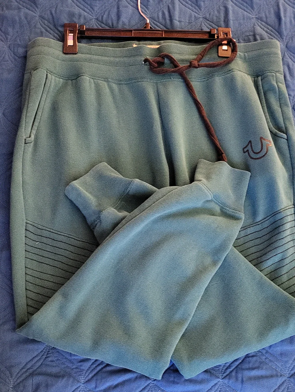 True Religion Teal and Black Logo Hooded Sweatsuit Xl